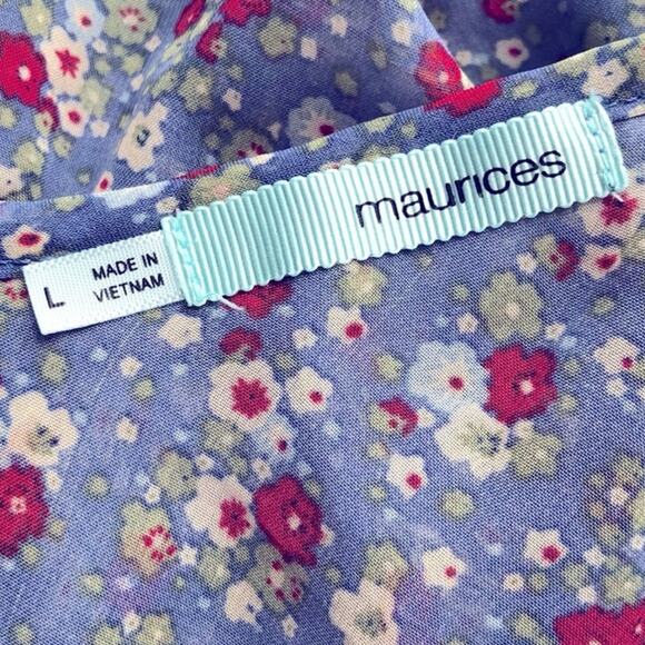 Maurices Sheer Floral Button-Up Top Large – Peplum Hem, Sleeveless - Picture 13 of 14